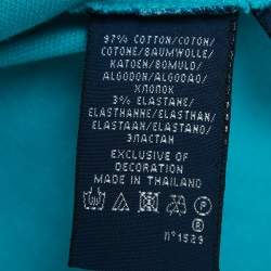 Pre Owned Ralph Lauren Teal Blue Cotton Glitter Logo Polo T-Shirt L