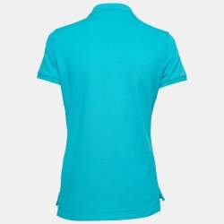 Pre Owned Ralph Lauren Teal Blue Cotton Glitter Logo Polo T-Shirt L