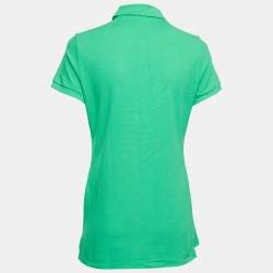 مملوكة مسبقًا Ralph Lauren Green Cotton Glitter Logo Polo T-Shirt L