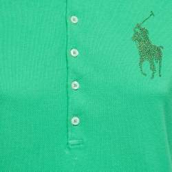 مملوكة مسبقًا Ralph Lauren Green Cotton Glitter Logo Polo T-Shirt L