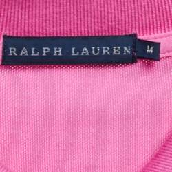 مملوكة مسبقًا Ralph Lauren Pink Cotton Beaded Logo Polo T-Shirt M 