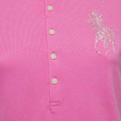 مملوكة مسبقًا Ralph Lauren Pink Cotton Beaded Logo Polo T-Shirt M 