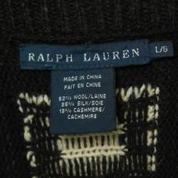 Pre Owned Ralph Lauren Black/Grey Patterned Knit Open Cardigan L
