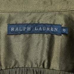 Pre Owned Ralph Lauren Olive Green Silk Long Sleeve Blouse L