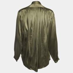 Pre Owned Ralph Lauren Olive Green Silk Long Sleeve Blouse L