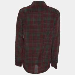 Pre Owned Ralph Lauren Burgundy Plaided Silk Button Front Shirt M
