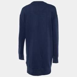 Pre Owned Polo Ralph Lauren Navy Blue Letter Applique Cotton Knit Sweater Dress XS