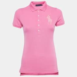 Pre Owned Ralph Lauren Pink Cotton Logo Patch Polo T-Shirt M
