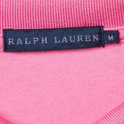 Pre Owned Ralph Lauren Pink Cotton Logo Patch Polo T-Shirt M