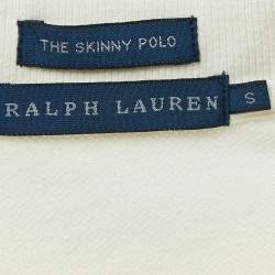 Pre Owned Ralph Lauren Cream Cotton Logo Patch Skinny Polo T-Shirt S