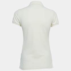 Pre Owned Ralph Lauren Cream Cotton Logo Patch Skinny Polo T-Shirt S