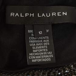 Pre Owned Ralph Lauren Black Floral Motif Lace Crystal Embellished A-Line Dress L