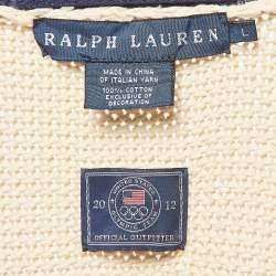 Pre Owned Ralph Lauren Cream Olympic Team Embroidered Knit Cardigan L