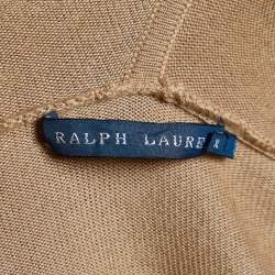 Pre Owned Ralph Lauren Camel Brown Knit Hooded Open Front Cardigan XL