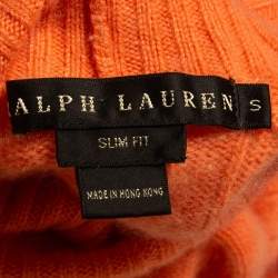 Pre Owned Ralph Lauren Orange Cashmere Cable Knit Short Sleeve Slim Fit Top S