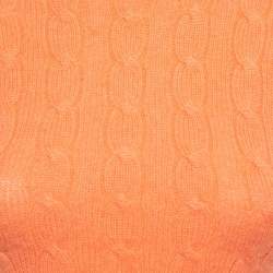 Pre Owned Ralph Lauren Orange Cashmere Cable Knit Short Sleeve Slim Fit Top S