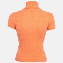 Pre Owned Ralph Lauren Orange Cashmere Cable Knit Short Sleeve Slim Fit Top S