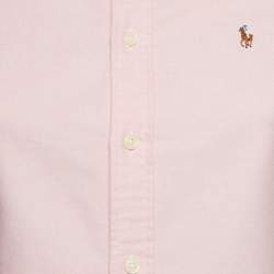 Pre Owned Ralph Lauren Pink Logo Embroidered Cotton Button Down Shirt XS