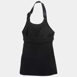 Pre Owned Ralph Lauren Black Leather Strap Rib Knit Tank Top XS