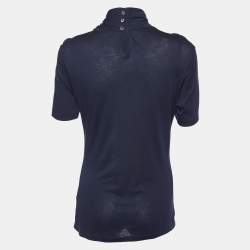 Pre Owned Ralph Lauren Navy Blue Cotton Jersey Cross Neck Top M