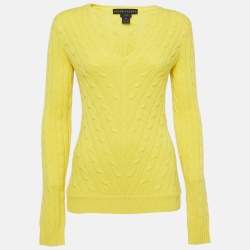 Pre Owned Ralph Lauren Yellow Patterned Knit Cashmere Sweater M