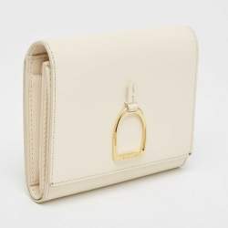 Pre Owned Ralph Lauren White Leather Stirrup Trifold Wallet