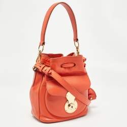 Ralph Lauren Orange Leather Ricky Drawstring Bucket Bag