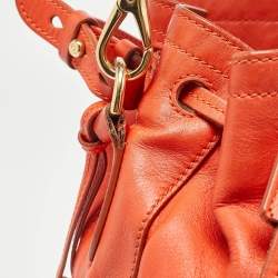 Ralph Lauren Orange Leather Ricky Drawstring Bucket Bag