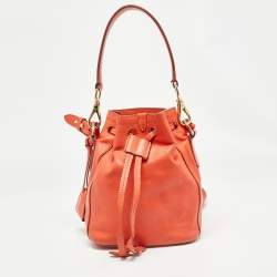 Ralph Lauren Orange Leather Ricky Drawstring Bucket Bag