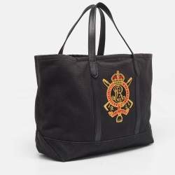 Pre Owned Ralph Lauren Black Canvas Embroidered Tote