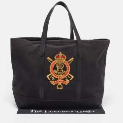 Pre Owned Ralph Lauren Black Canvas Embroidered Tote