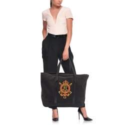 Pre Owned Ralph Lauren Black Canvas Embroidered Tote