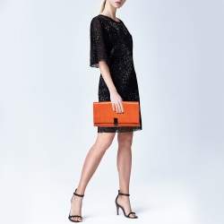 Ralph Lauren Orange Lizard Flap Clutch