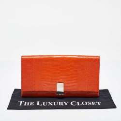 Ralph Lauren Orange Lizard Flap Clutch