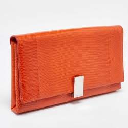 Ralph Lauren Orange Lizard Flap Clutch