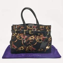 Ralph Lauren Black/Multicolor Equestrian Print Canvas Belt Shopper Tote