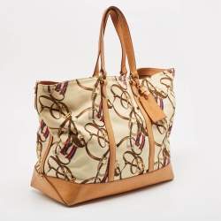 Ralph Lauren Multicolor Equestrian Canvas and Leather Shopper Tote
