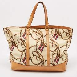 Ralph Lauren Multicolor Equestrian Canvas and Leather Shopper Tote