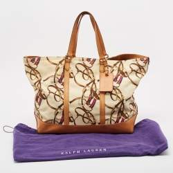 Ralph Lauren Multicolor Equestrian Canvas and Leather Shopper Tote