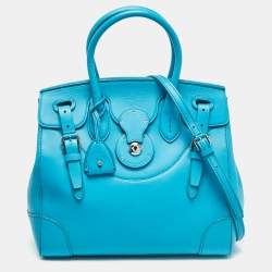 Pre Owned Ralph Lauren Turquoise Leather Soft Ricky 33 Tote