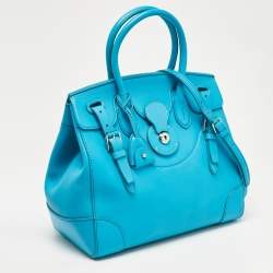 Pre Owned Ralph Lauren Turquoise Leather Soft Ricky 33 Tote