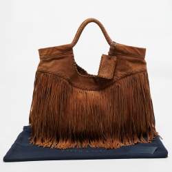 Pre Owned Ralph Lauren Brown Suede Fringe Hobo