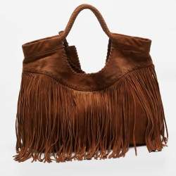 Pre Owned Ralph Lauren Brown Suede Fringe Hobo
