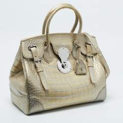 Ralph Lauren Gold Alligator Ricky 33 Tote