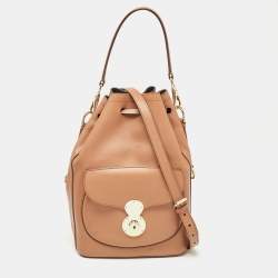 Ralph Lauren Brown Leather Ricky Drawstring Bucket Bag