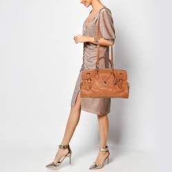 Ralph Lauren Gold Leather East/West Ricky 40 Top Handle Bag