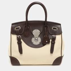 Ralph Lauren Cream/Brown Leather Ricky 33 Tote