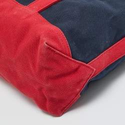 Pre Owned Ralph Lauren Navy Blue/Red Canvas Embroidered Tote