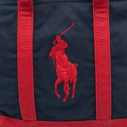 Pre Owned Ralph Lauren Navy Blue/Red Canvas Embroidered Tote