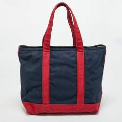 Pre Owned Ralph Lauren Navy Blue/Red Canvas Embroidered Tote